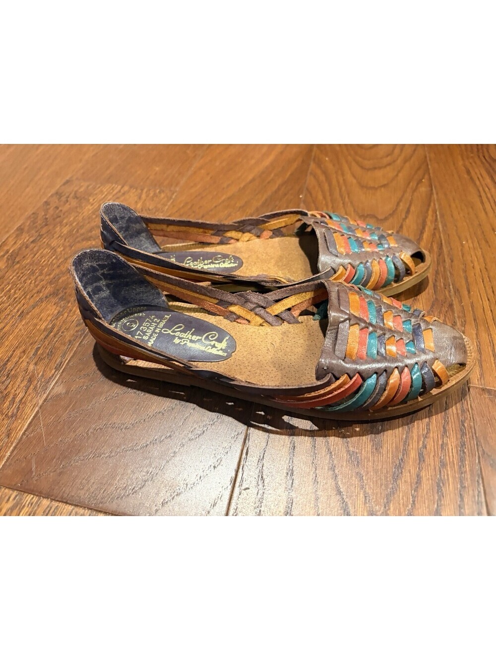 Leather Craft COLORFUL HUARACHE SANDALS LEATHER Sz 6 Handmade Purple Brazil